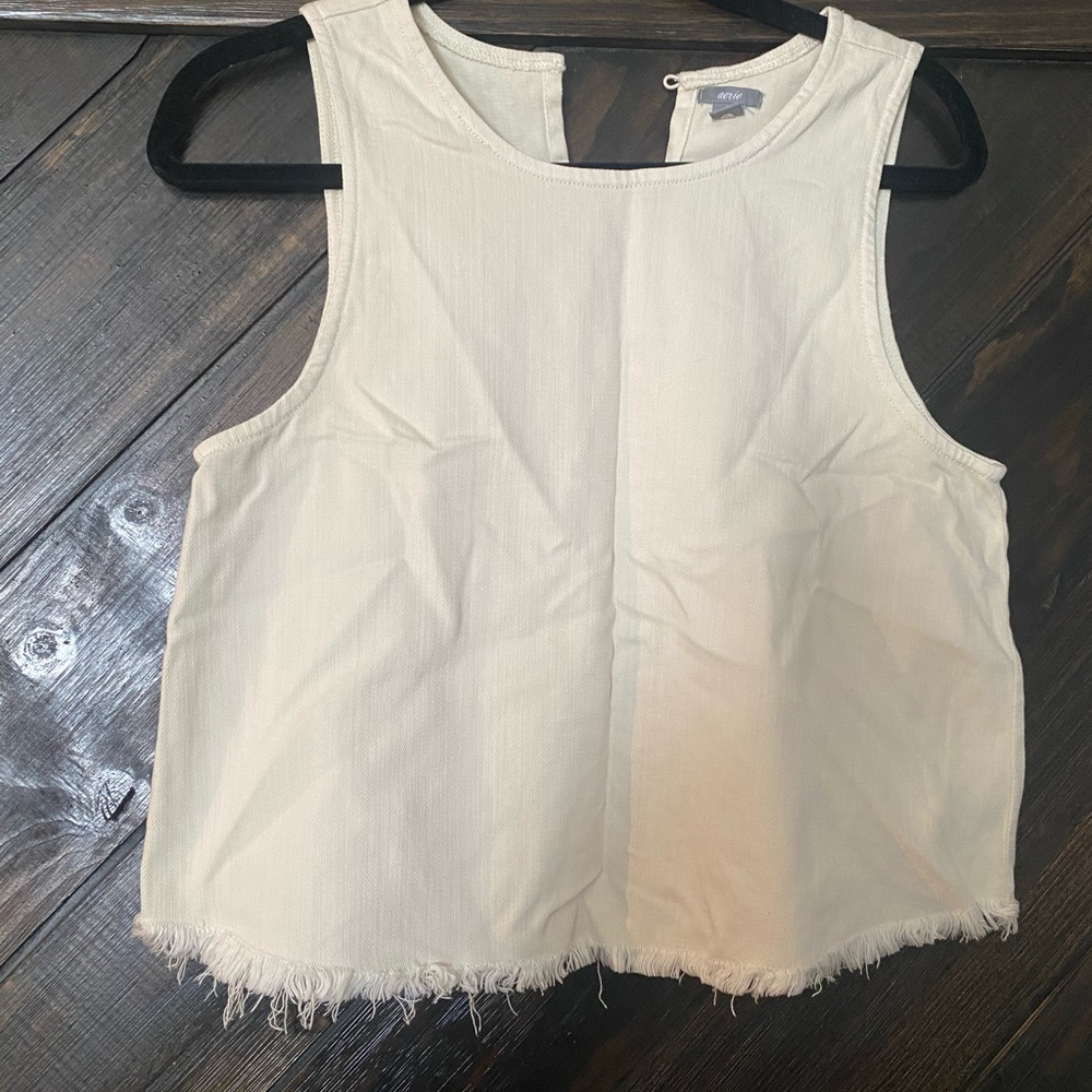 Aerie cream denim cropped tank top. Size S.